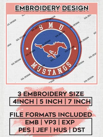 NCAA SMU Mustangs Round Logo Embroidery, NCAA SMU Mustangs Logo Embroidery files, NCAA Teams, Machine embroidery designs, Digital Download $6.99