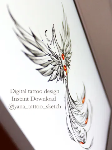 Semicolon Tattoo Design Semicolon Phoenix Tattoo Idea Stencil Sketch, Instant download PDF, JPG