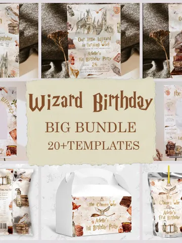 The Chosen One Big Bundle; Wizard Birthday Party Bundle Templates; Magic School Birthday Party Template; Editable Wizard Party Template; W7 $46.00