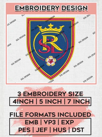 Real Salt Lake Logo Embroidery Designs, MLS Embroidery files, Real Salt Lake MLS Teams, Football, Digital Download