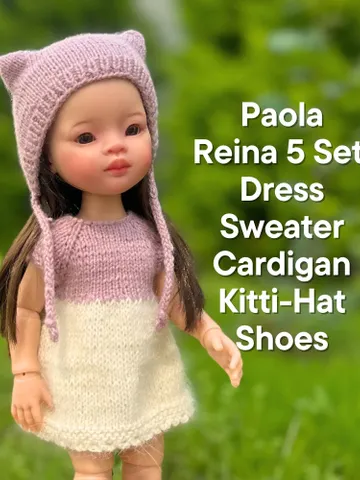 Paola Reina Doll 5 ITEMS Set: Exclusive Handmade Outfit - Dress, Sweater, Cardigan,, Shoes, Kitty-hat $68.54