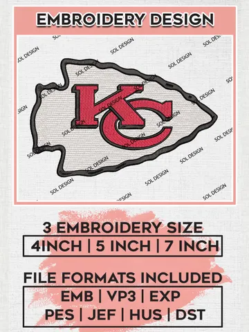 Chiefs NFL Logo Embroidery Designs, Kansas City Chiefs Football Embroidery files, NFL Teams, Machine embroidery designs, Digital Download | EMB_SPORT_45 $6.99