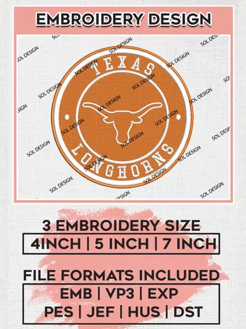 NCAA Texas Longhorns Round Logo Embroidery, NCAA Texas Logo Embroidery files, NCAA Teams, Machine embroidery designs, Digital Download $6.99
