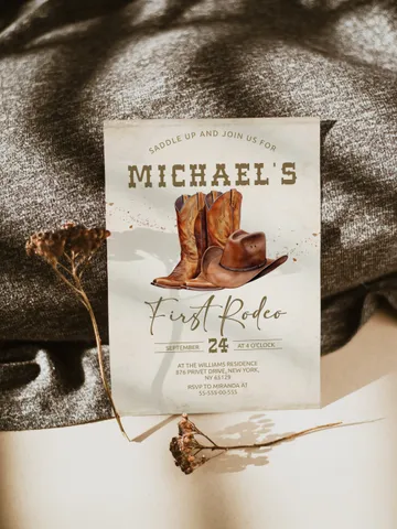 First Rodeo Wild West Birthday Invitation template; Wild West My First Rodeo Bday Western Invite ; Our Little Cowboy is One; Cowboy fr12 $12.78