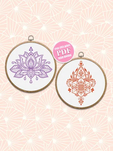 Lotus flower cross stitch pattern download PDF Set Lotus mandala cross stitch chart, Mandala pattern PDF, Floral ornament cross stitch #S8 $7.50
