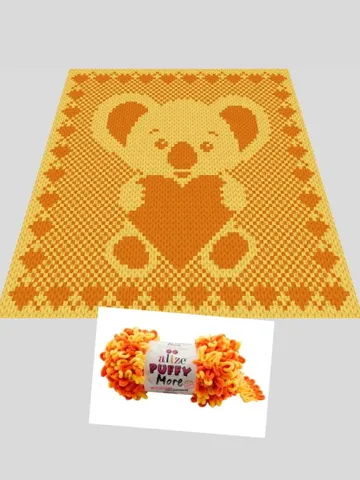 Loop yarn Finger knitted Koala with heart blanket pattern $6.00