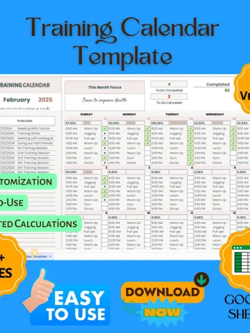 Training Calendar Template | Editable, Easy-to-Use Google Sheets, Digital Download for Workout and Fitness Planning, Customizable $8.26
