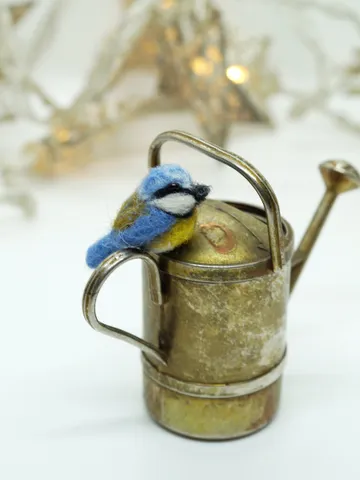 Tiny needle felted titmouse, miniature bird, blue tit, made to order $20.00