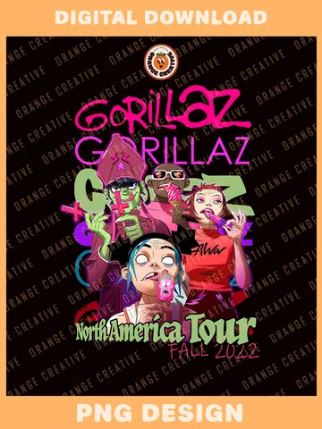 Gorillaz North American Tour 2022 Bootleg T-shirt PNG, 90s Bootleg Template, Graphic Gorillaz Lollipop PNG Files, Custom Bootleg Music Tee, Digital Download