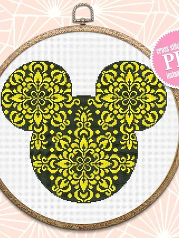 Floral mouse head mandala cross stitch pattern Flower mandala pattern download PDF, Mouse silhouette cross stitch, Mouse ears design #M133 $4.60