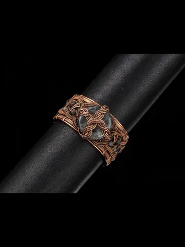 Copper wire wrapped larvikite bracelet Unique bangle 7th Wedding Anniversary