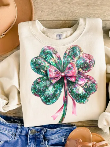 Disco Shamrock png, St Patrick's Day Png, Trendy Shamrock Coquette Bow PNG, St Patrick's Day Sublimation png, Four Leaf Clover Mirror Ball $4.46
