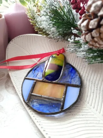 Christmas stainglass suncatchers, simple stained glass decorations, Xmas tree toy