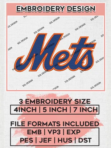 MLB Mets Wordmark Logo Embroidery Files, MLB New York Mets Team Embroidery, MLB Teams, 3 sizes, MLB Machine embroidery designs, Digital Download $6.99