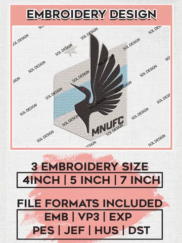 Minnesota United FC Embroidery Designs, MLS Embroidery files, Minnesota United MLS Teams, Football, Digital Download