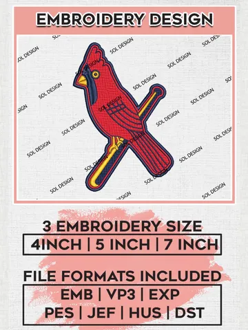 MLB St. Louis Cardinals Logo Embroidery Design Files, MLB St. Louis Cardinals Team Embroidery, MLB Teams, 3 sizes, MLB Machine embroidery designs, Digital Download $6.99