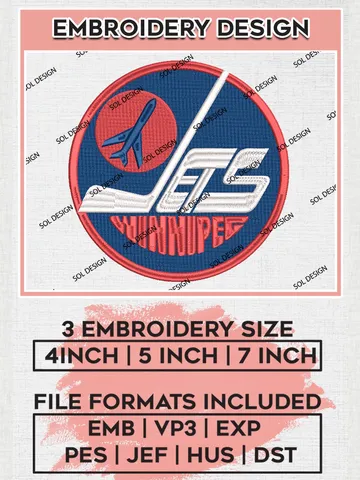 NHL Winnipeg Jets Text Logo Embroidery Designs, NHL Winnipeg Jets Team Logo Embroidery, NHL Embroidery Designs, NHL Machine Embroidery Designs, Digital Download