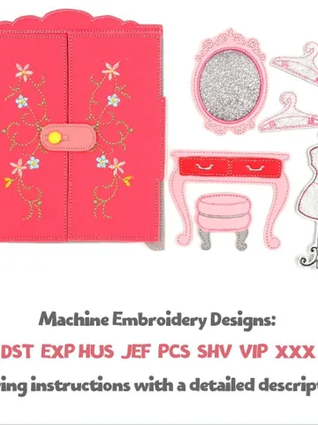 ITH Felt Dollhouse Dressing Room Furniture Set | Wardrobe Vanity Mannequin Pattern | Miniature Embroidery Design Hoop 5x7 $10.00