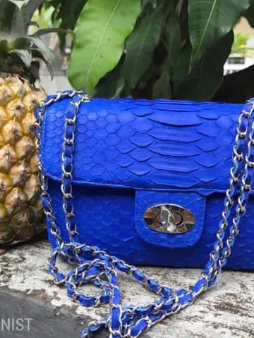 Royal Blue Crossbody Bag Genuine Python Skin | Adjustable Chain Classy Elegant Bright Blue Crossbody Small Lady Summer Bag | Python Purse $170.00