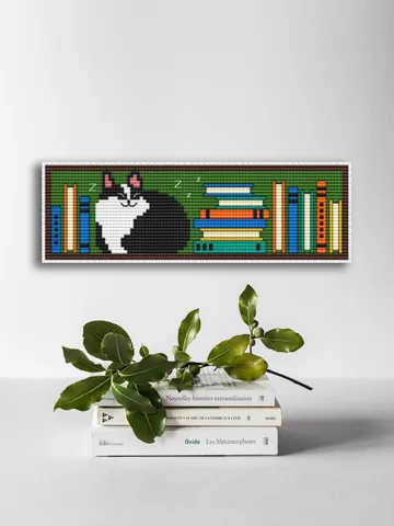 Cross stitch bookmark pattern Cat and Books, Cute Cat cross stitch chart, Gift for Book lover