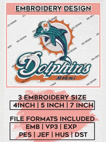 NFL Miami Dolphins Embroidery Design Files, NFL Dolphins, NFL Logo Embroidery Files, NFL Miami Dolphins Machine Embroidery Design, Digital Download