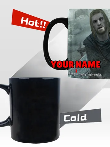 Custom NAME Hey, You You're Finally Awake Color Changing Mug Skyrim $24.00