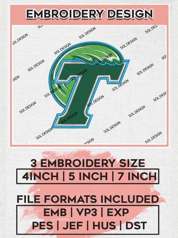 NCAA Tulane Green Wave Team Logo Machine Embroidery Design, NCAA Tulane Green Wave Design Design files, NCAA Team Embroidery Designs, NCAA Machine Embroidery Designs, Digital Download $6.99