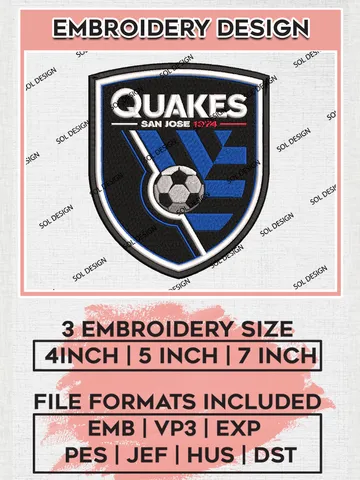 San Jose Earthquakes Logo Embroidery Design, MLS Embroidery files, Earthquakes MLS Teams, Football, Digital Download