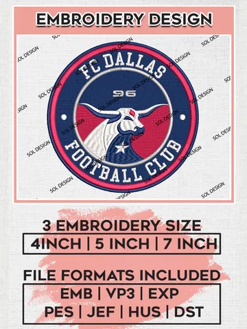 FC Dallas Football Club Team Logo Embroidery Design, MLS FC Dallas Logo Embroidery Files, Soccer Team Machine Embroidery, Machine Embroidery Design $6.99