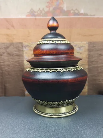 Gandhanra Handmade Tibetan Buddhist Offering Bowl,Shesum Wooden Bowl,Ritual Implement of Lama,6.3" × 4.0” $199.99