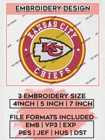 NFL Kansas City Chiefs Circle Logo Embroidery Design Files, NFL Chiefs , NFL Embroidery Designs, NFL Kansas City Chiefs Machine Embroidery Design, Digital Download