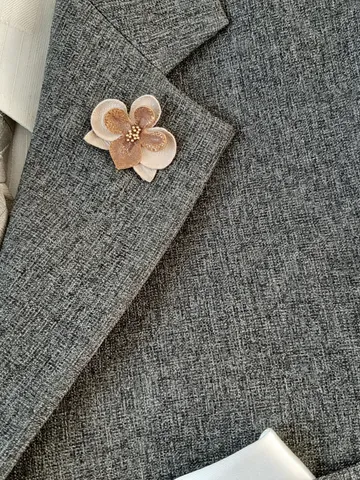 Orchid beige bronze color men's lapel pin Leather boutonniere for him 3rd anniversary gift, art.12 $35.00