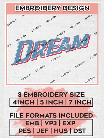 WNBA Dream Wordmark Logo Embroidery Files, WNBA Atlanta Dream Team Embroidery Designs, Basketball Teams, 3 sizes, Machine embroidery designs, Digital Download $6.99