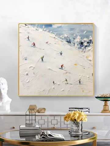 Original Painting on Canvas, Ski Sport Oil Painting, Snow Scene Painting, Large Wall Art, Custom Painting, Home Decor, Living room Wall Art $148.32