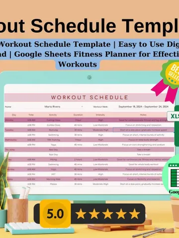 Editable Workout Schedule Template | Easy to Use Digital Download | Google Sheets Fitness Planner for Effective Workouts $5.46
