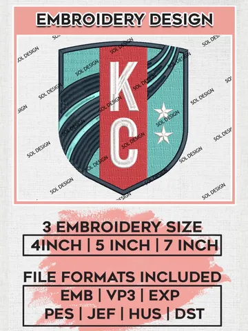 NWSL Kansas City Current Logo Embroidery Designs, NWSL Kansas City Current Machine Embroidery Design, Football Team Logo Embroidery Files, NWSL Team, 3 sizes, Machine embroidery Files, Digital Download $6.99