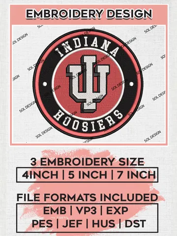 NCAA Indiana Hoosiers Round Logo Embroidery, NCAA Indiana Hoosiers Logo Embroidery files, NCAA Teams, Machine embroidery designs, Digital Download $6.99