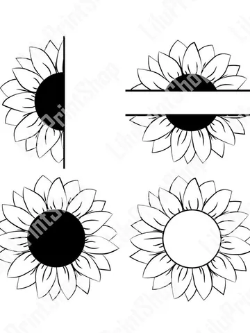 Half Sunflower svg Split sunflower svg cut file Sunflower Monogram Svg, png clipart Sunflower, cut file for Cricut Sunflower bundle $3.57