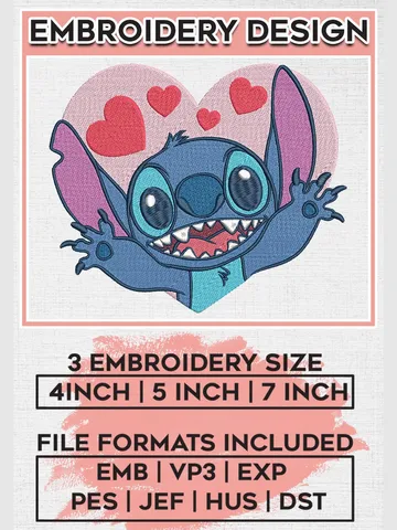 Heart Stitch Embroidery Designs, Lilo & Stitch Embroidery, Disney Embroidery Files, Machine embroidery Files, Digital Download EMB_CARTOON_116 $6.99