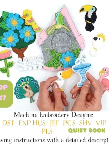 ITH Birdhouse Handbag & Felt Birds Playset Embroidery Design | Pelican Parrot Flamingo Toy Pattern 5x7 | Digital Download $20.00