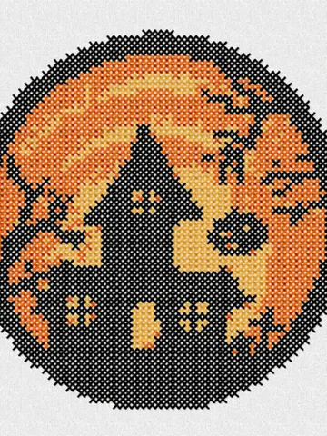 Cross Stitch Pumpkin House 5x7 Embroidery Design $3.00