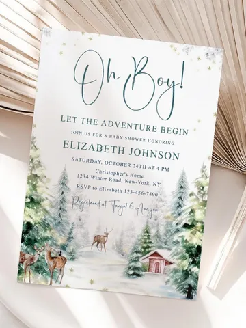 Winter baby shower invitation boy, Oh Boy baby shower invitation, Winter wonderland baby shower, Christmas baby shower - i129 $7.00