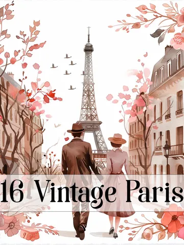 14 Vintage Paris PNG Bundle, Printable Watercolor clipart for sublimation, Paris Postcard, High Quality, Paper craft, junk journals $2.64