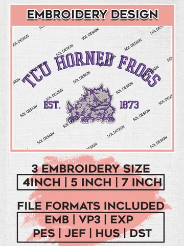 TCU Horned Frogs Est 1873 Logo Embroidery Designs, NCAA TCU Horned Frogs Team Embroidery, NCAA Team Logo, 3 sizes, Machine embroidery Files, Digital Download $6.99