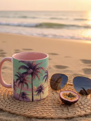 Retro Palm Tree Sunset Mug with 70s Aesthetic Coastal Vibes, Summer Pastel Boho Coffee Cup, Beach Lover Gift Idea, Home Decor, Gift For Her $19.93