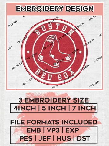 Boston Red Sox Team Logo Embroidery Design, MLB Team Embroidery files, Boston Red Sox Baseball Team, Boston Team, Digital Download $6.99