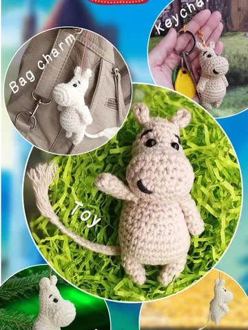 PDF PATTERN crochet Hippo soft toy/keychain/bag charm/car accessory/cristmas tree decoration $9.90