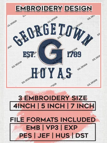 Georgetown Hoyas Est 1789 Logo Embroidery Designs, NCAA Georgetown Hoyas Team Embroidery, NCAA Team Logo, 3 sizes, Machine embroidery Files, Digital Download $6.99