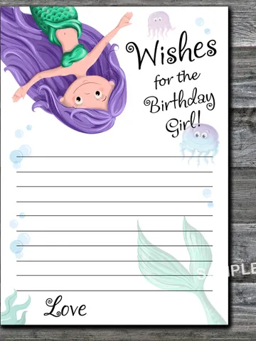 Mermaid Wishes for the birthday girl,Adult Birthday party game-fun games for her-Instant download $1.75