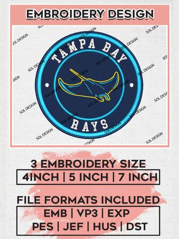 Tampa Bay Rays Team Round Logo Embroidery Design, MLB Team Embroidery files, Tampa Bay Rays Baseball Team, Rays Team, Digital Download